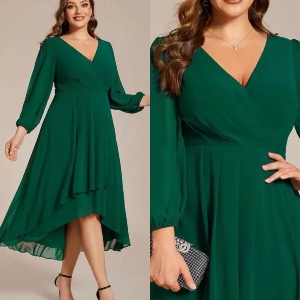 Ever-Pretty Elegant Green V-Neck Dress